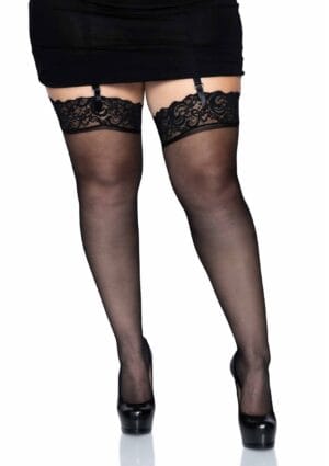 Plus Sheer Thigh Highs with Lace Top