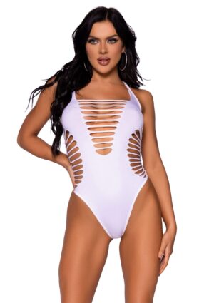 Shredded Racer Back Thong Bodysuit Wit