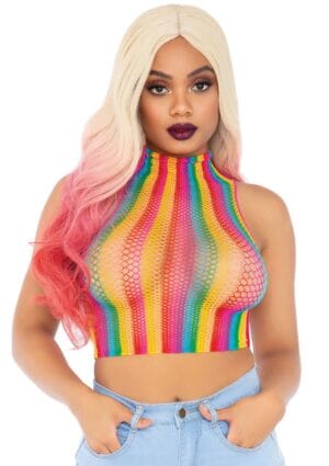 Rainbow Net High Neck Crop Top